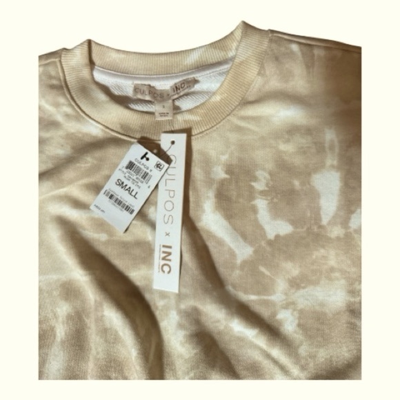 Culpos x INC Tie-Dye Crop Sweatshirt | Beige | Size Small - Picture 4 of 8